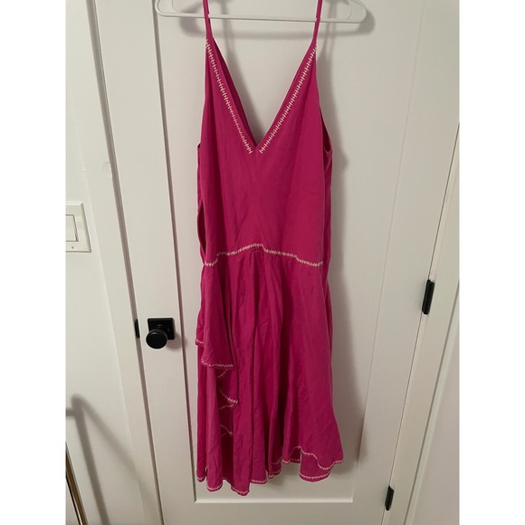 Esteban Cortazar Pink V-Neck Linen‎ Blend Dress Ruffle Hem XL - Picture 2 of 4